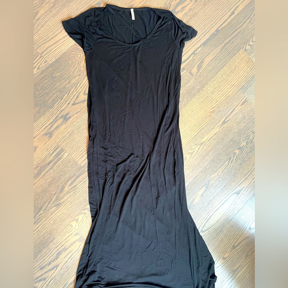 Short Sleeve Maxi Dress with Slit Neck Detail